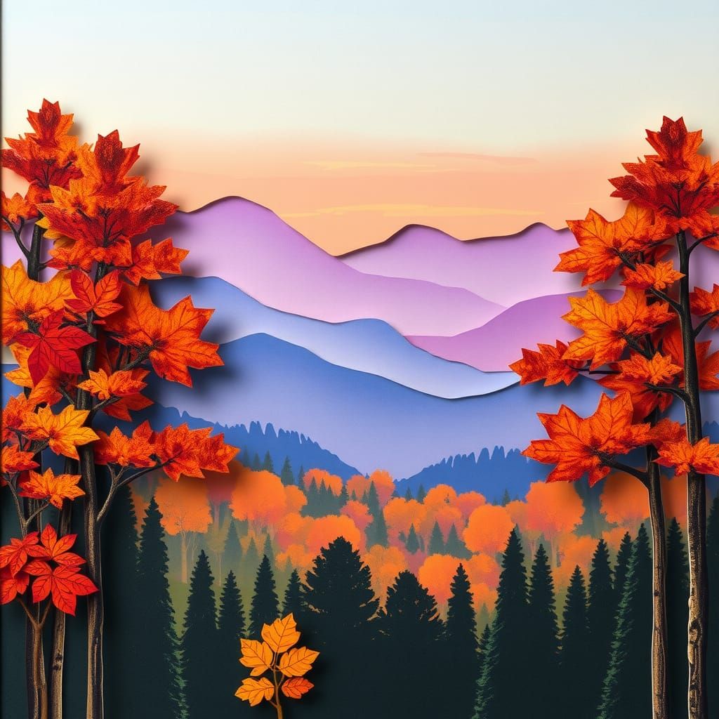 Autumn Landscape in Three-Dimensional Decoupage