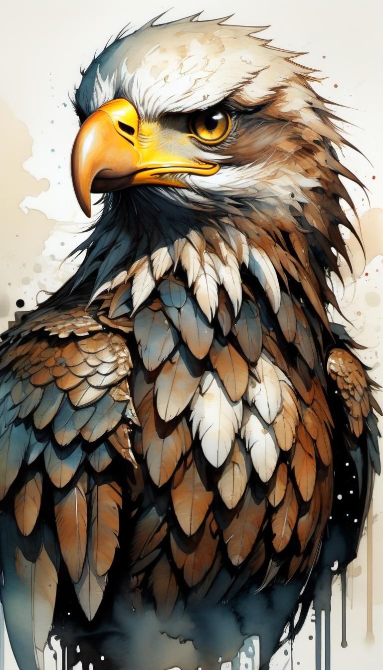 Chibi Eagle Watercolor Painting in 8K