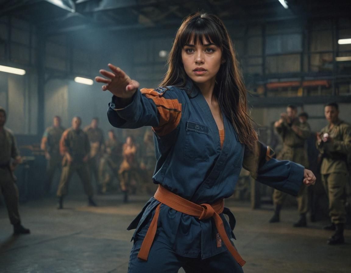Female Martial Artist in Military Training Facility