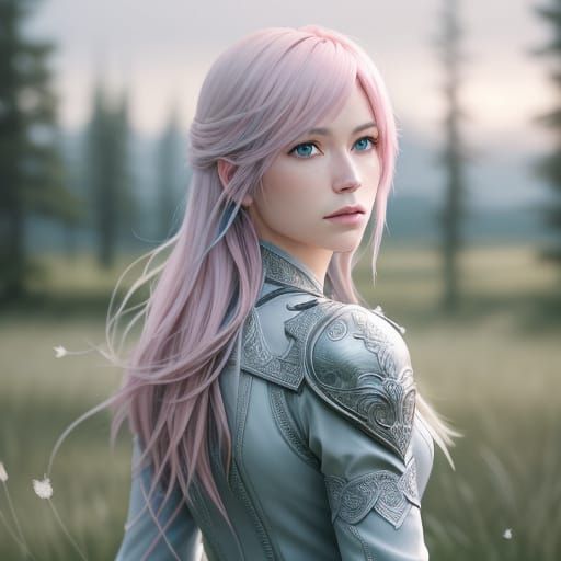 Ethereal Claire Farron in Serene Pastel Landscape