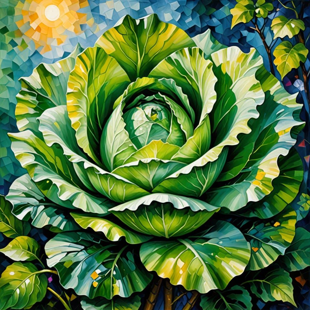Surreal Cabbage Scene in Vibrant Impressionist Style