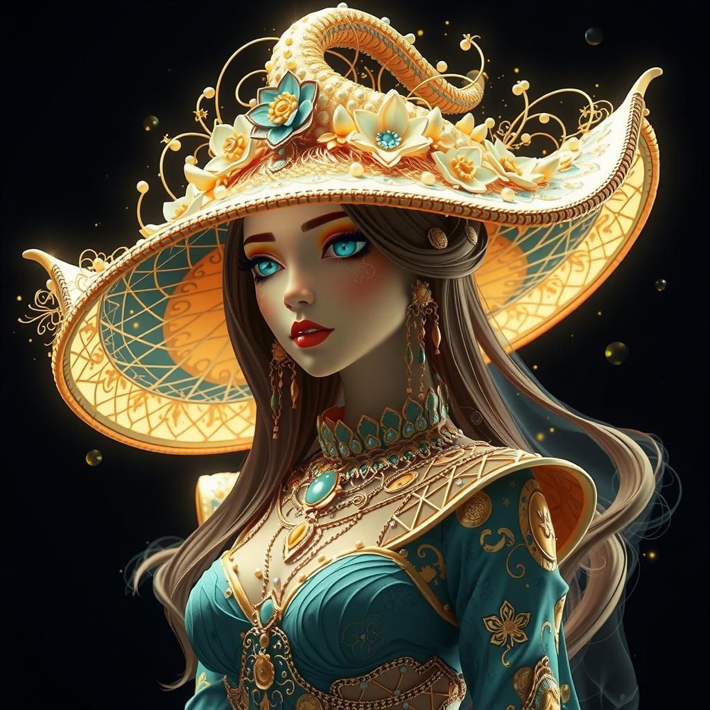 Luminous Ethereal Hat with Golden Glow