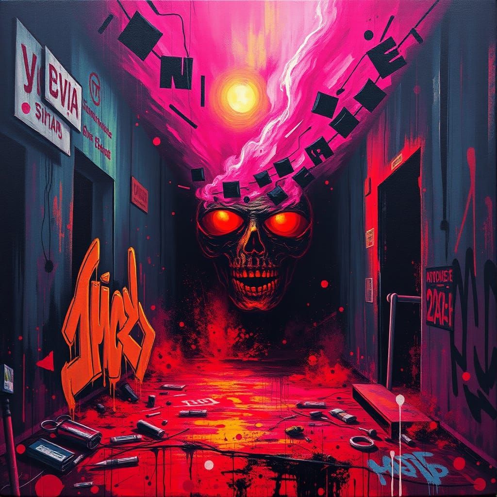 Scary Scene with Aura Glow in Graffiti Style