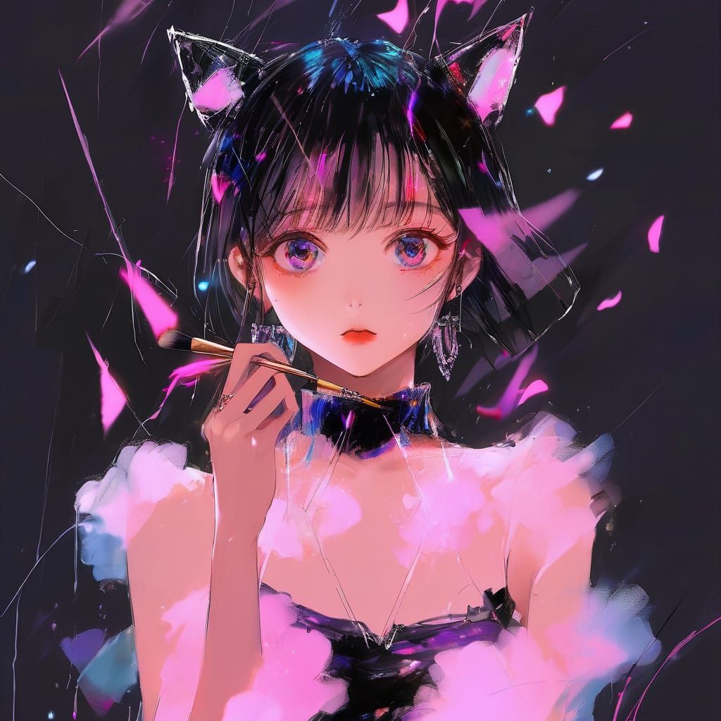 Anime Portrait with Elegant Lady in Cloud Dress