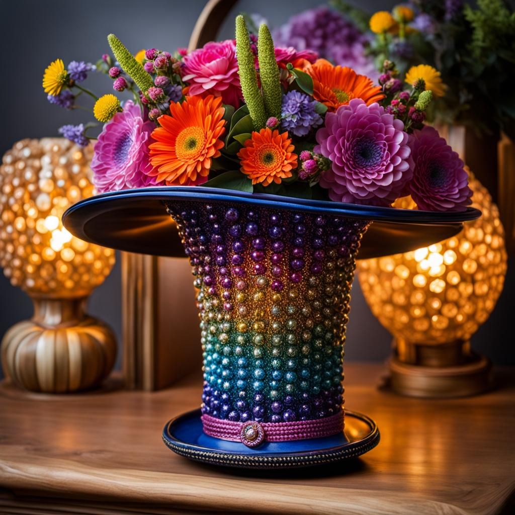 Eccentric Top Hat Vase with Flowers