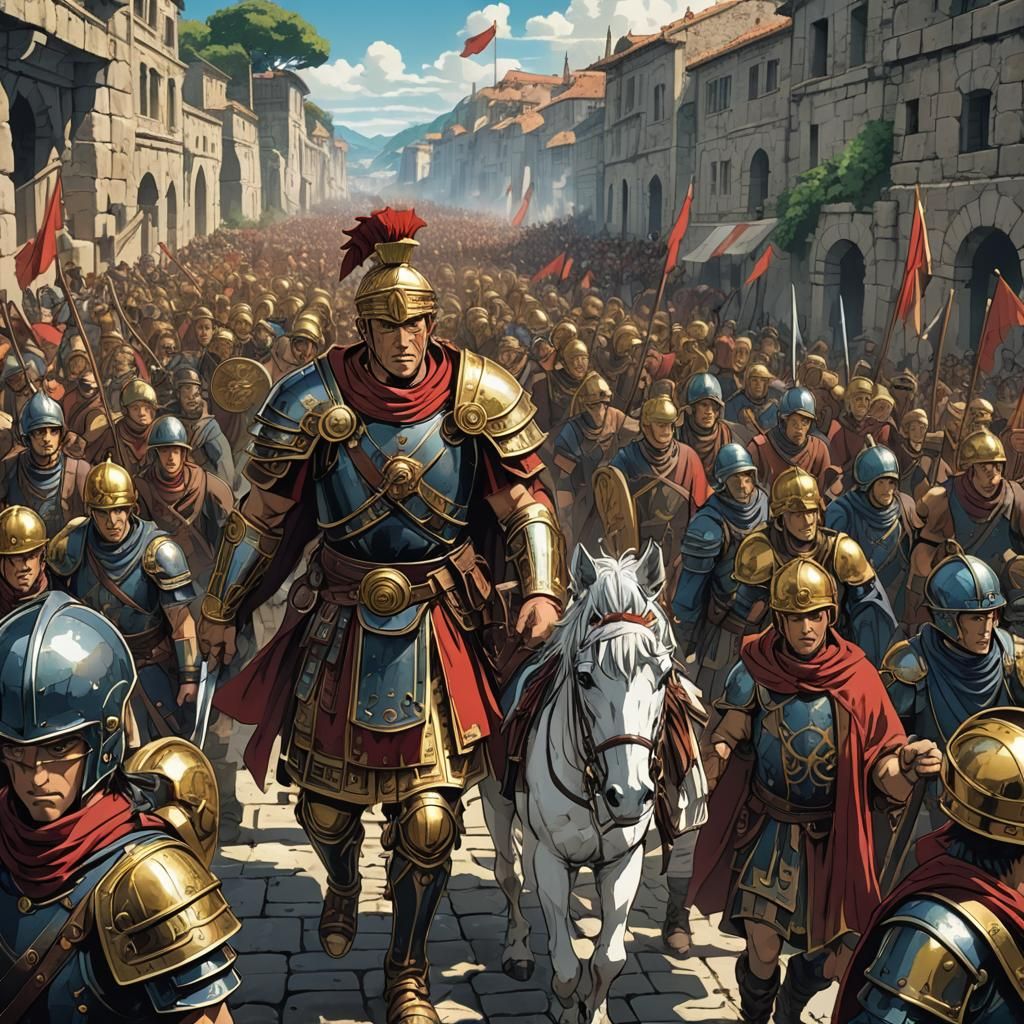 Caesar's Gaul March: Cel-Shaded Anime Art