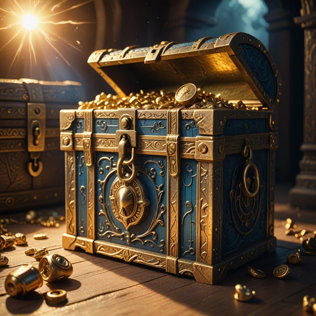 Golden Treasure Chest Radiant with Mystic Lightning