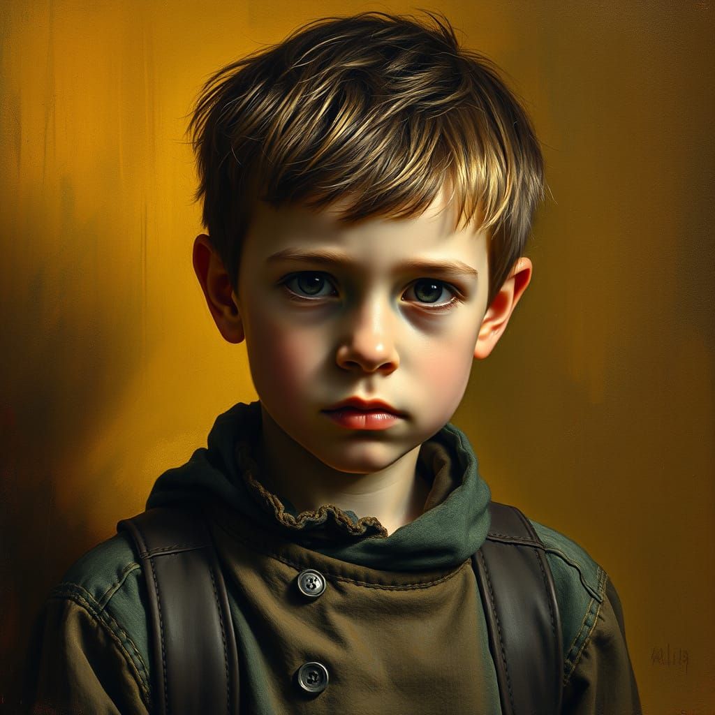 Resolute Boy Portrait in the Style of Rembrandt