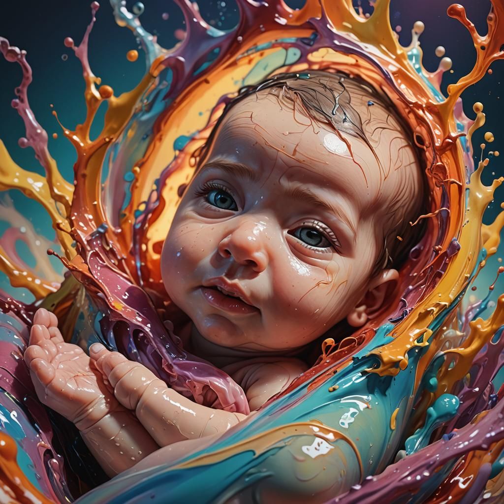 Hyperrealistic Baby in Womb Splash Art