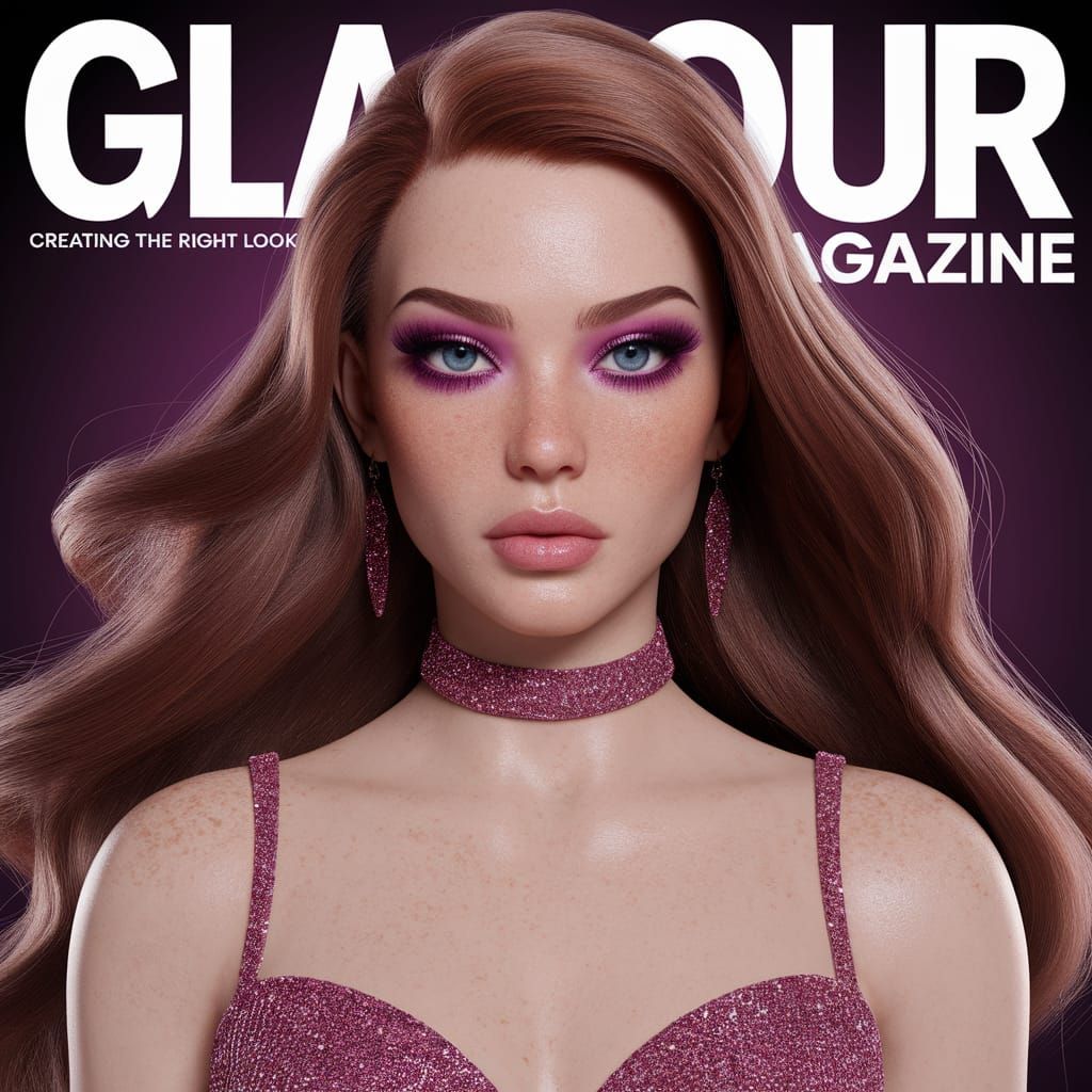 Glamour Magazine Cover with Model in Pink Dress