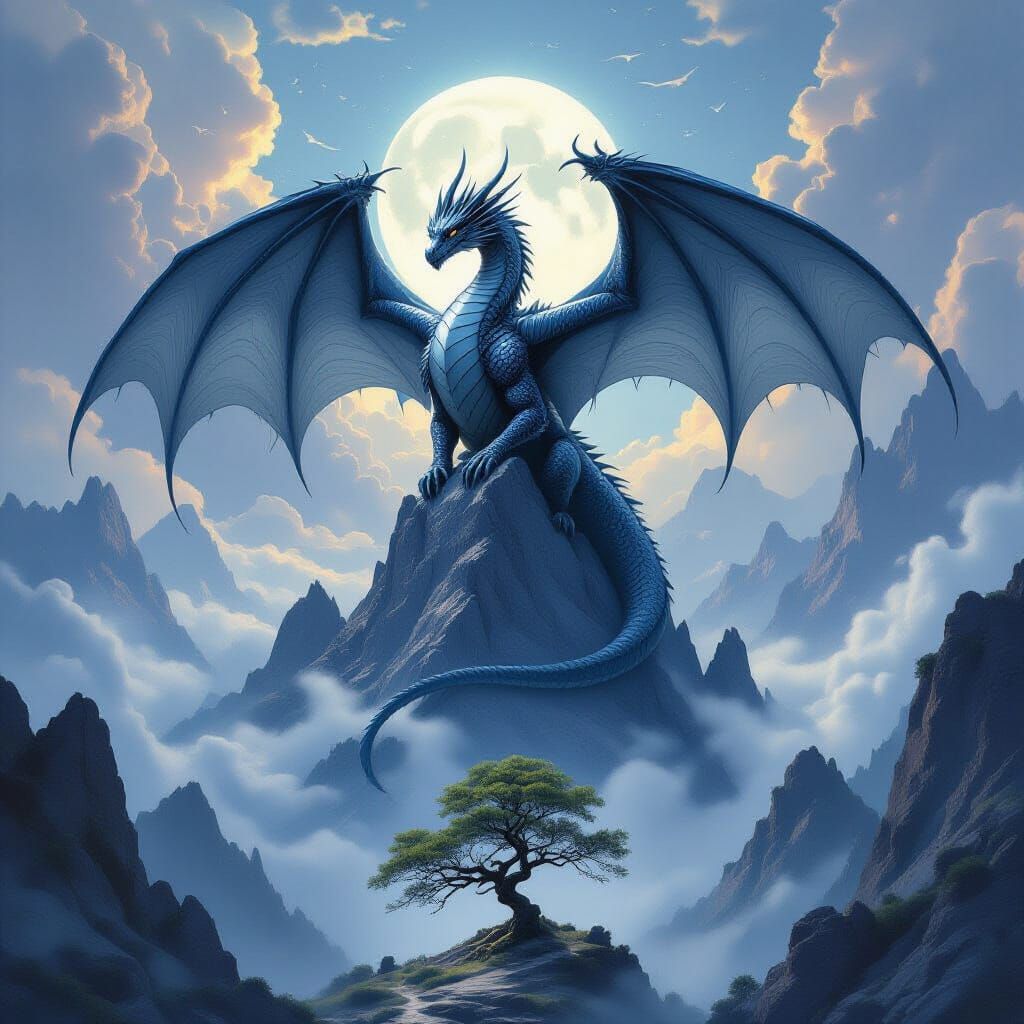 Ethereal Dragon Perched on Crystal Mountain