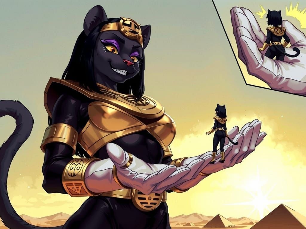 Giantess Female Panther Ranger in Desert City