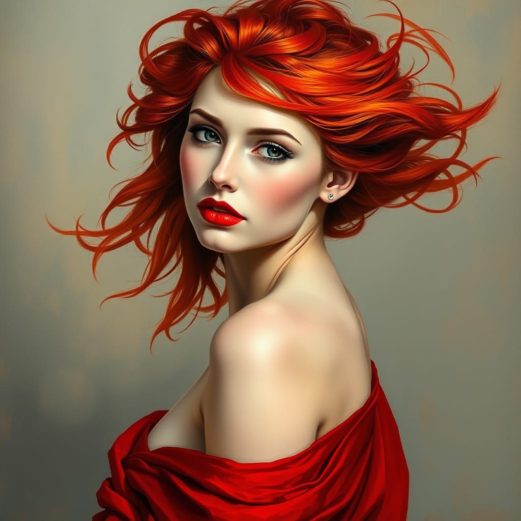 Woman With Vibrant Red Hair in Ethereal Portrait