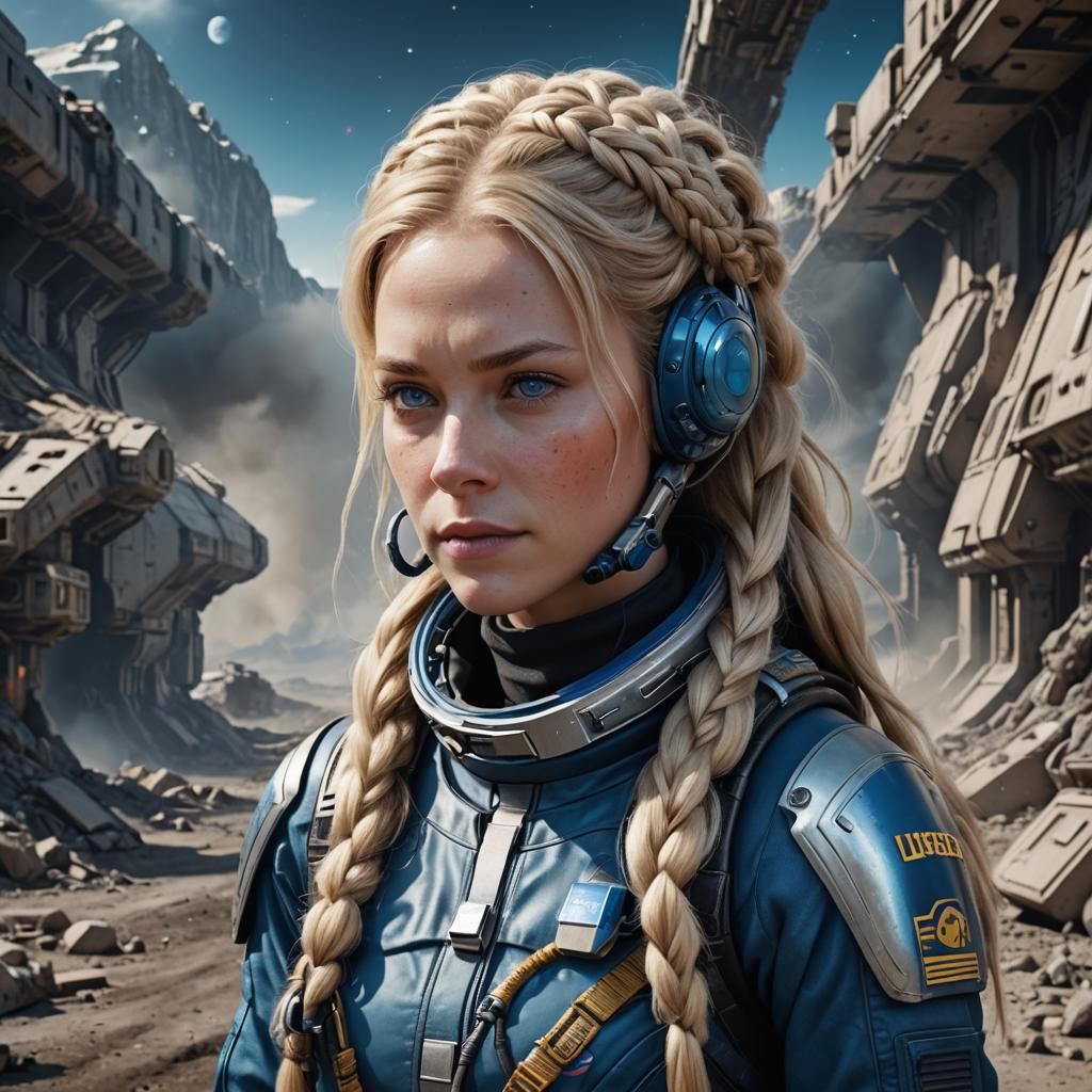 Woman with Blonde Braid in Spacesuit, Digital Art