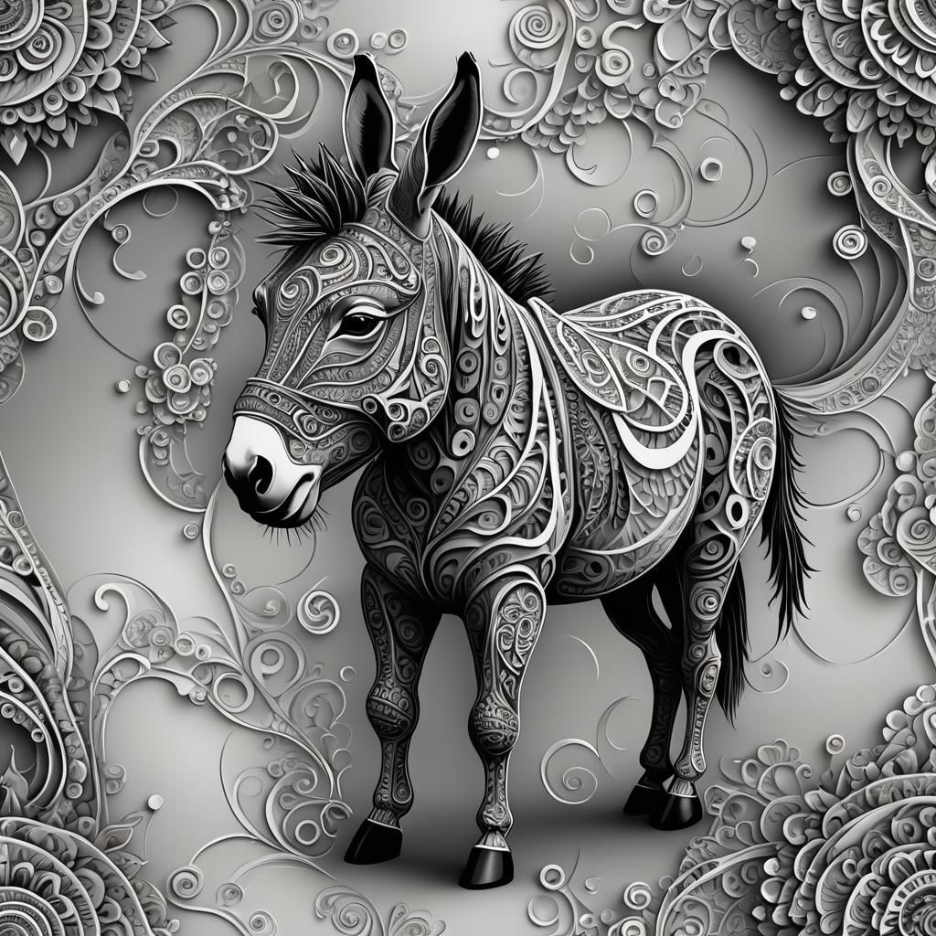 Abstract Fractal Donkey with Zentangle and 3D Shading