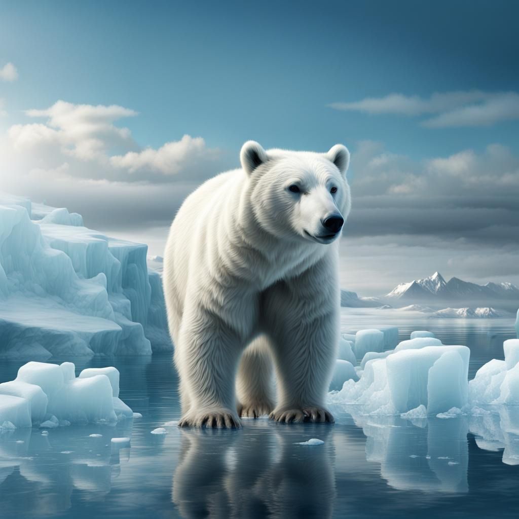 Cute White Bear on Ice: Digital Matte Painting