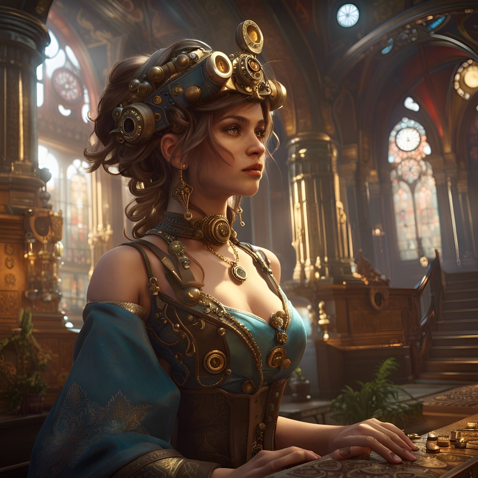 Steampunk Princess in Realistic Detailed Style