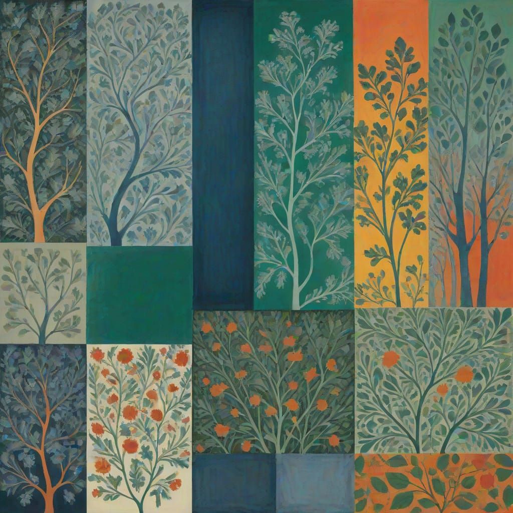 Whimsical Forest Scene in Muted Natural Colors