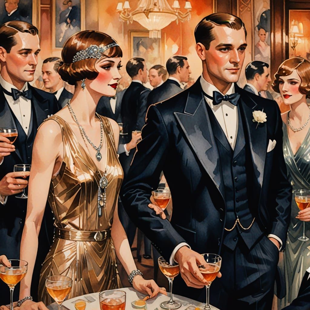 1920s Party Scene in Watercolor