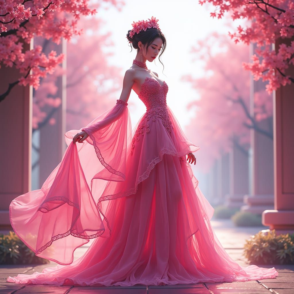 Japanese Pop Star Melody in Pink Dress