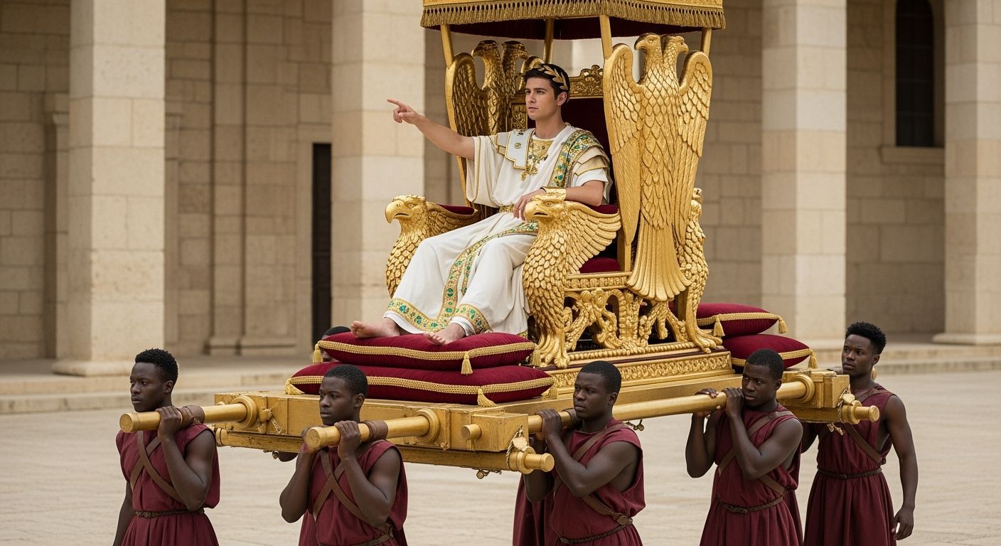 Young Roman Emperor on Gold Throne Sedan Litter