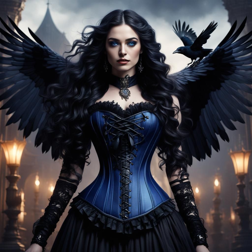 Gothic Woman with Raven: Detailed Matte Painting