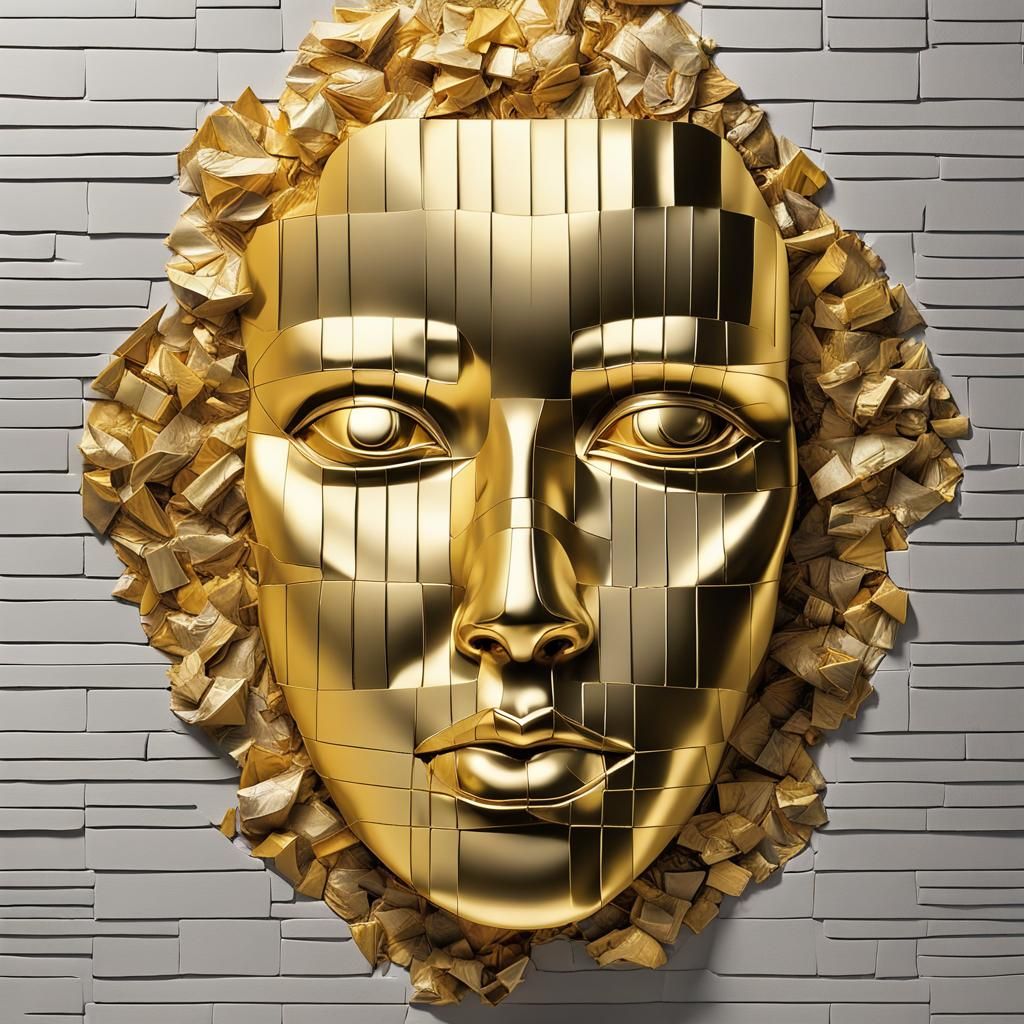 Gold Wrapper Face Bas Relief in Pop Art