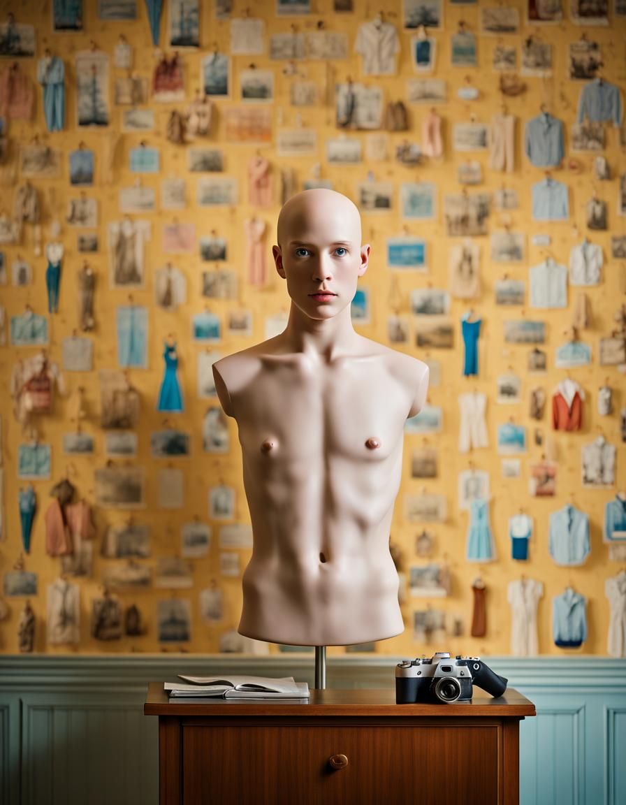 Mannequin Torso in Wes Anderson Style Living Room