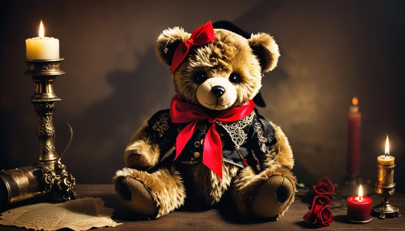 Satanic Teddy Bear Portrait in Gothic Steampunk Style