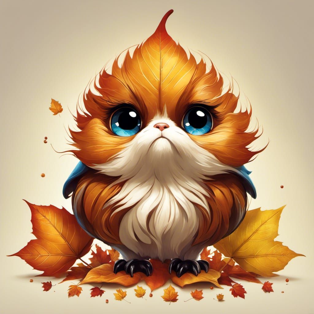 Grumpy Autumn Leaf Portrait in Whimsical Style