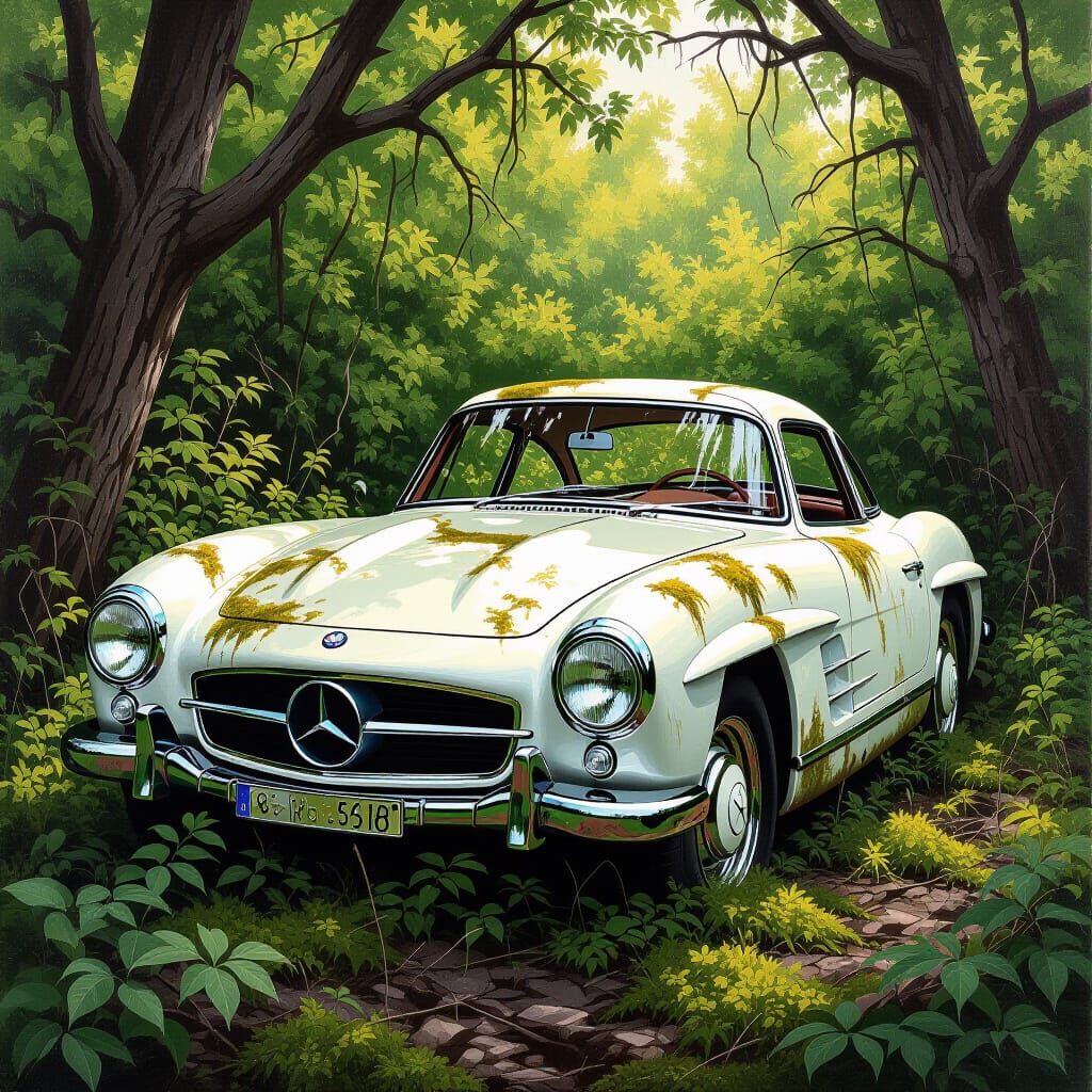 Destroyed Mercedes 300 SL Covered in Moss and Rust