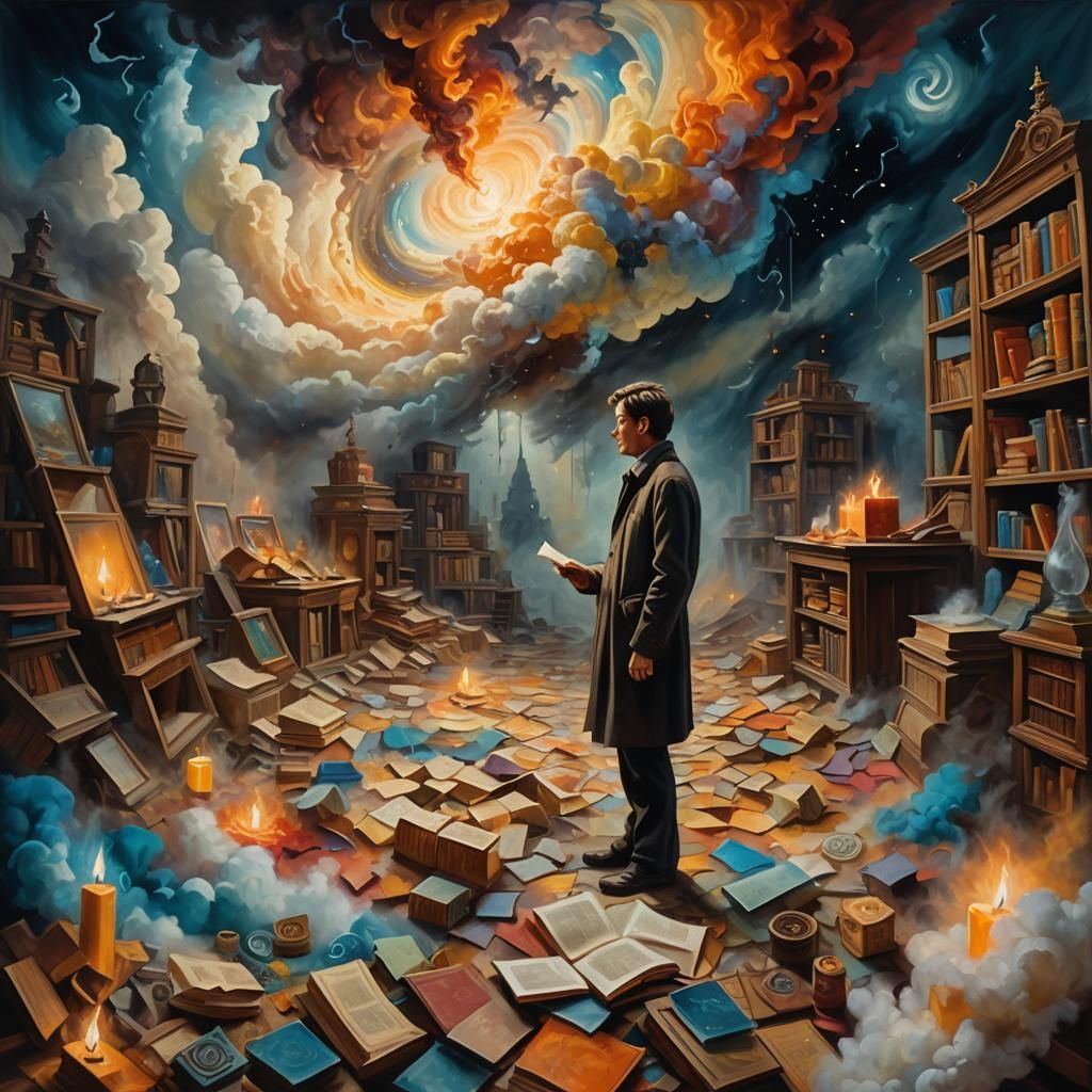 Surreal Person Amidst Forgotten Knowledge
