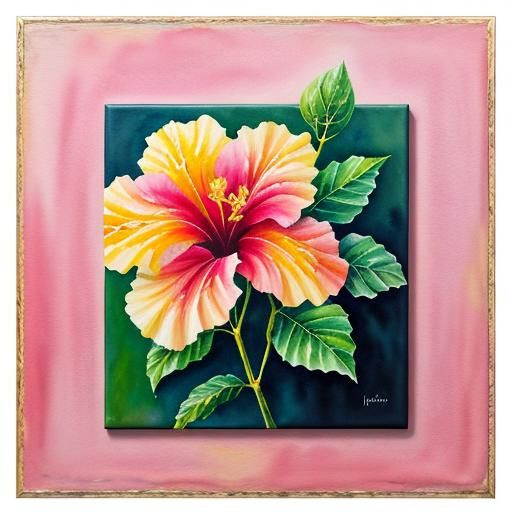Watercolor hibiscus flower, with impasto, oil painting, real...