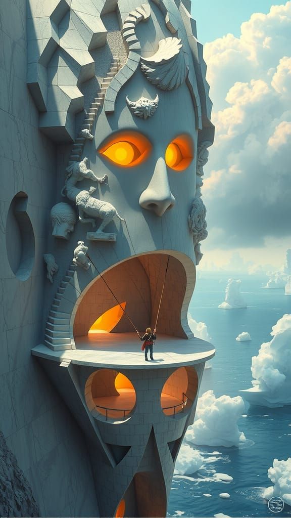 Epic Marble Labyrinth Suspended Above Golden Clouds