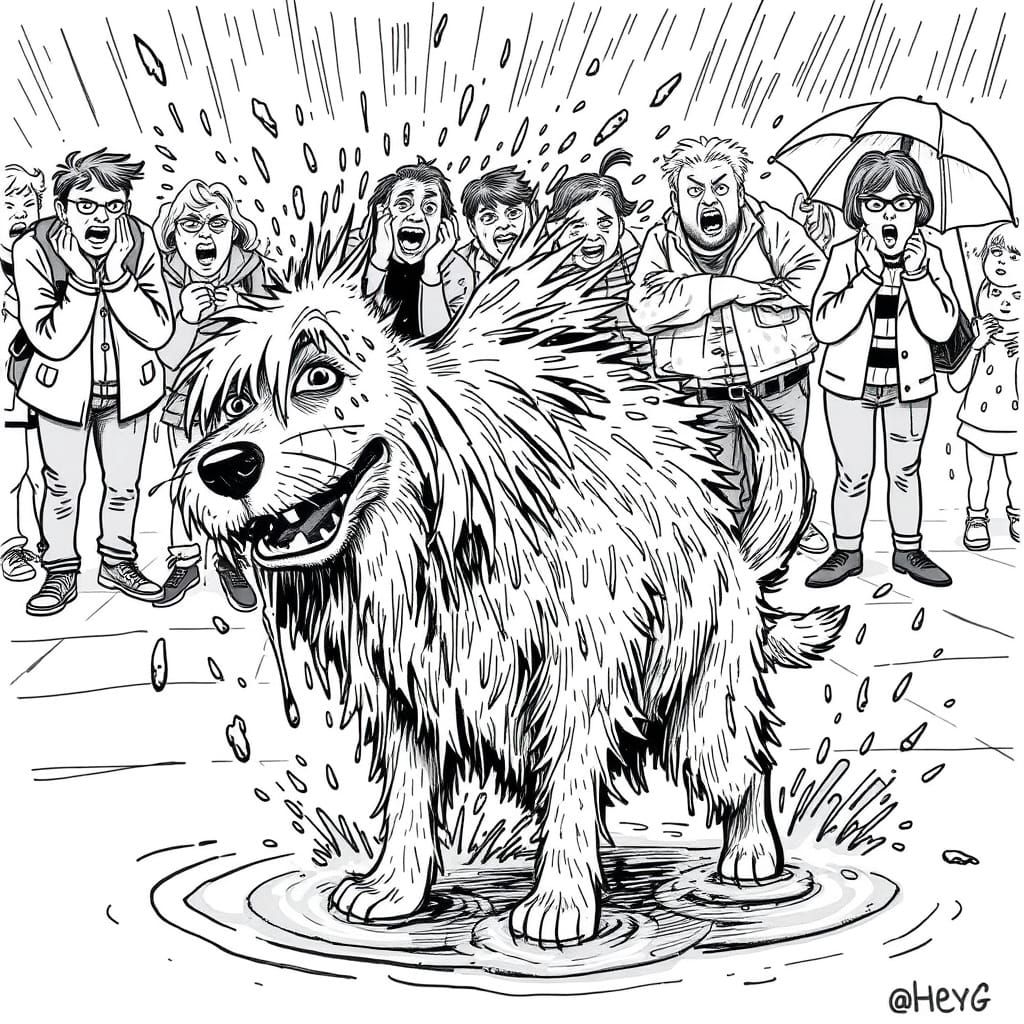 Drenched Dog Brings Joy to the Wet Crowd