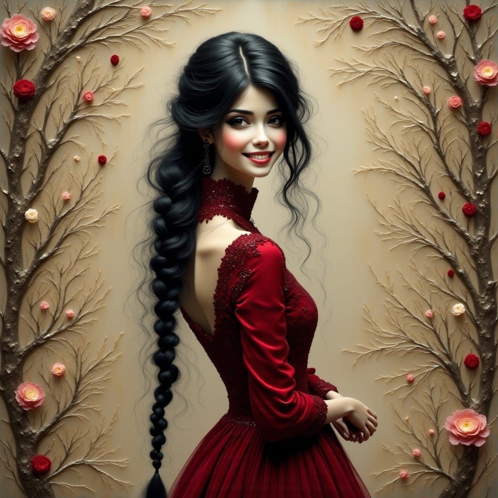 Gothic Woman with Silver Hair in Winter Scene