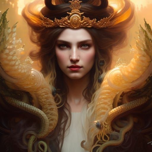Medusa's Snake Crown: Hyperdetailed Portrait
