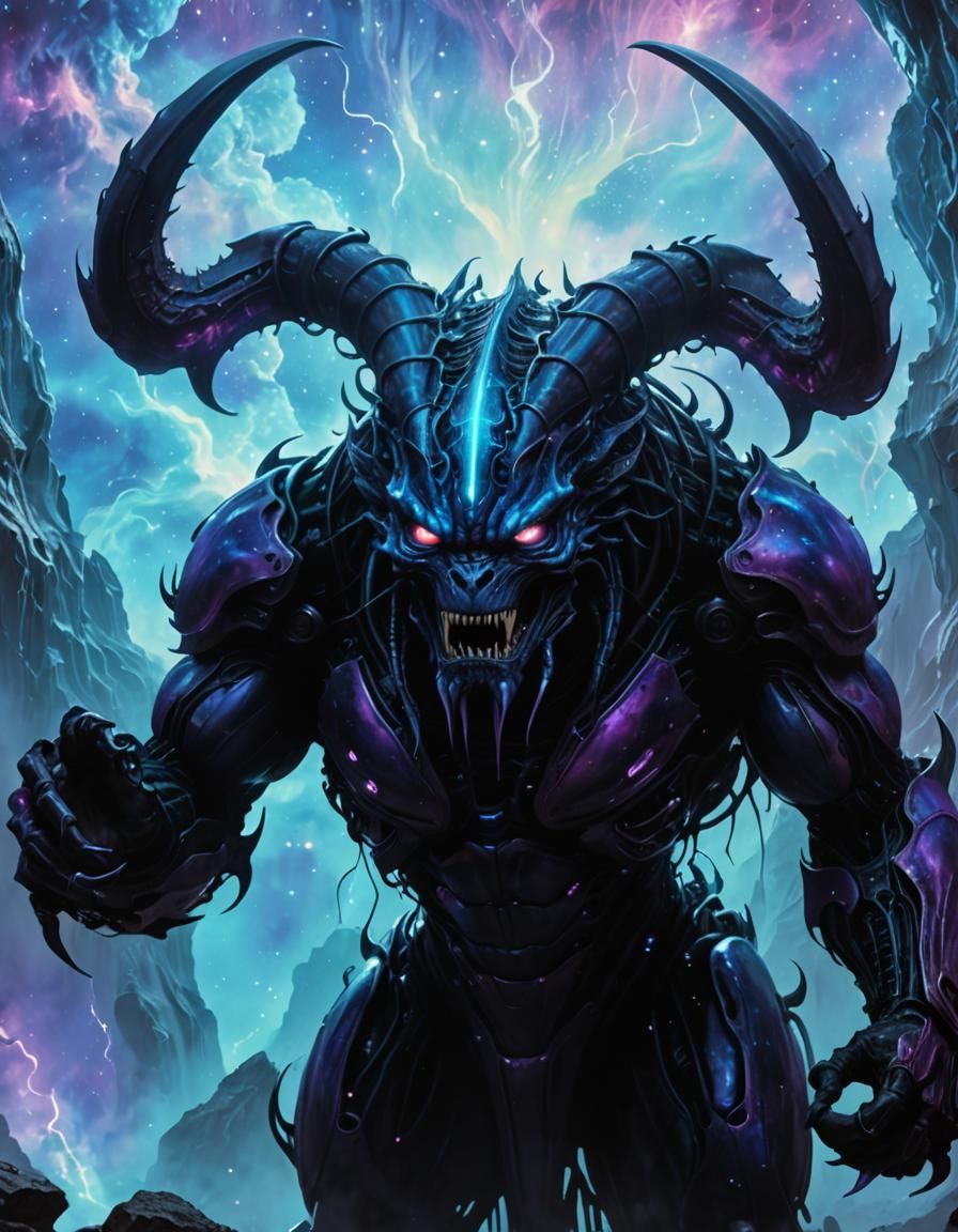 Futuristic Creature Emerges from a Swirling Purple Nebula