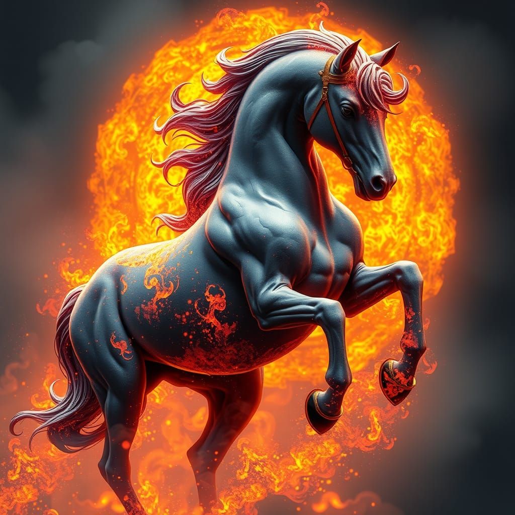 Fiery Gray Horse in Fantasy Art Style