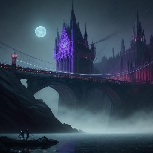 Vampire Violinist on Bulgarian Bridge at Moonlight