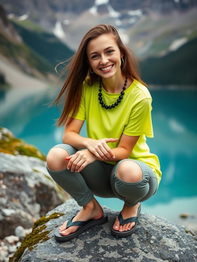 Czech Woman Smiles by Mountain Lake