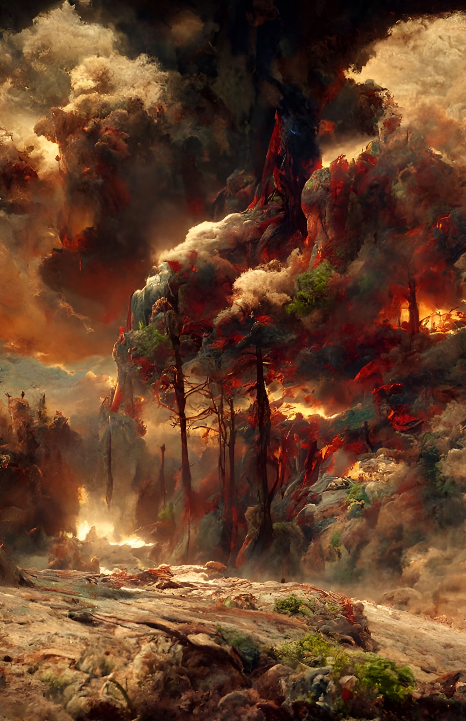 Epic Forest Fire Landscape Painting