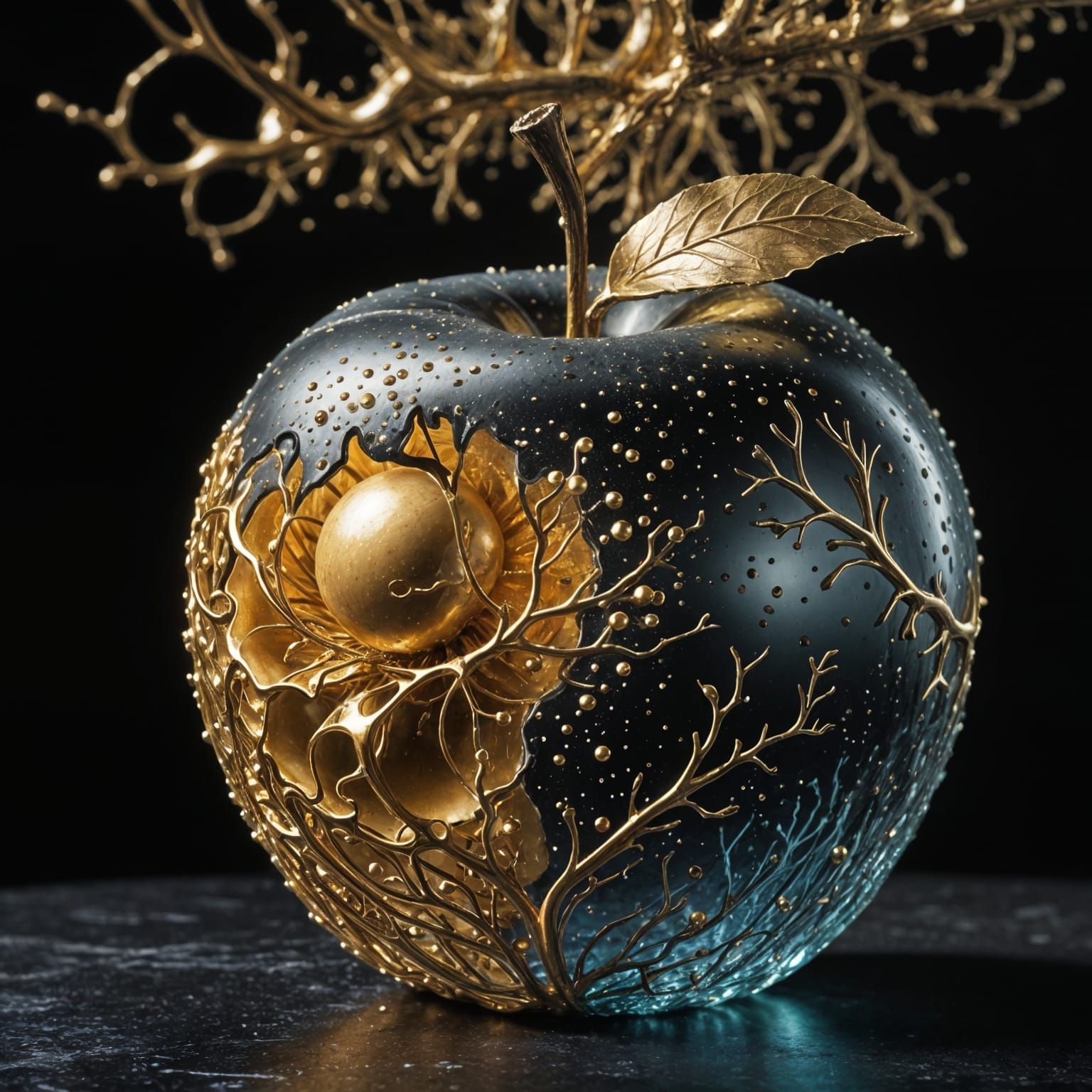 Golden Apple in Whimsical, Dreamlike Macro