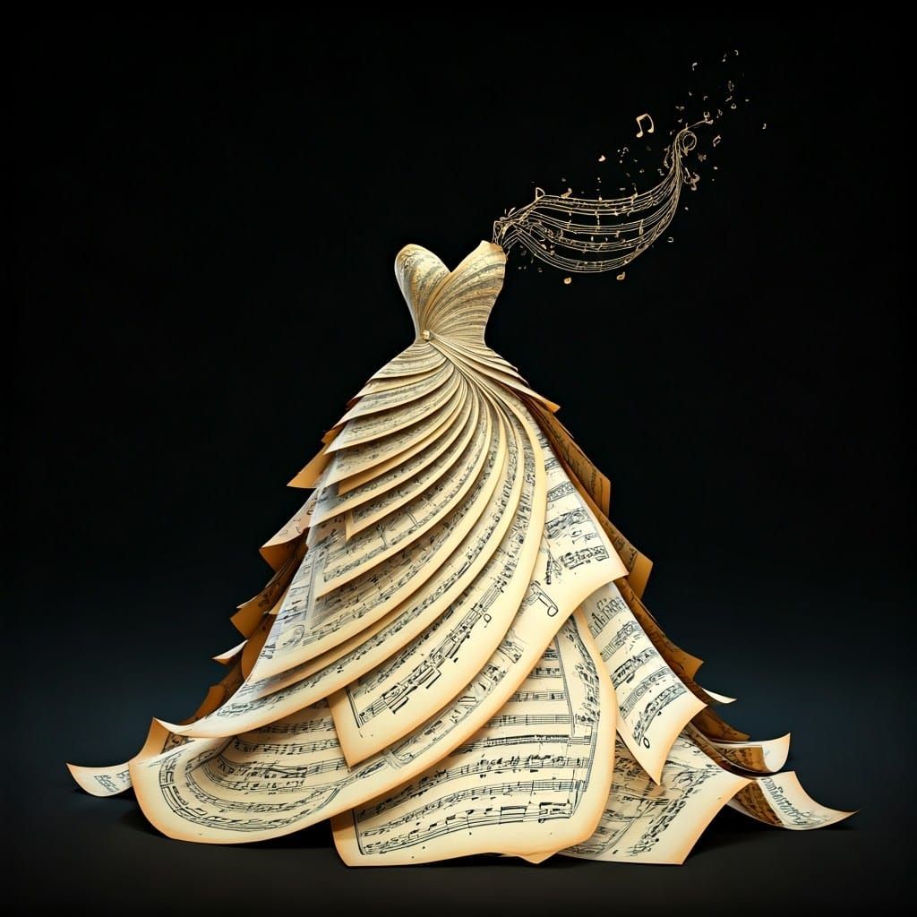 Elegant Evening Gown Crafted from Music Sheets