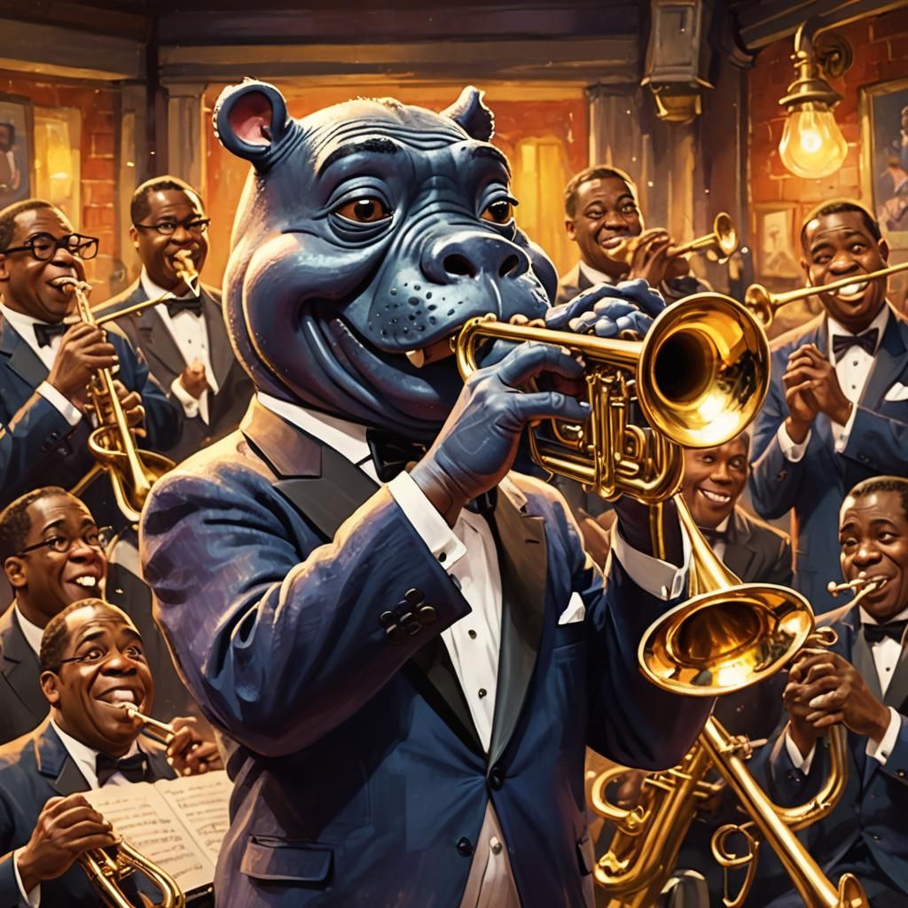 Hippo Armstrong Plays Trumpet in New Orleans, CGI