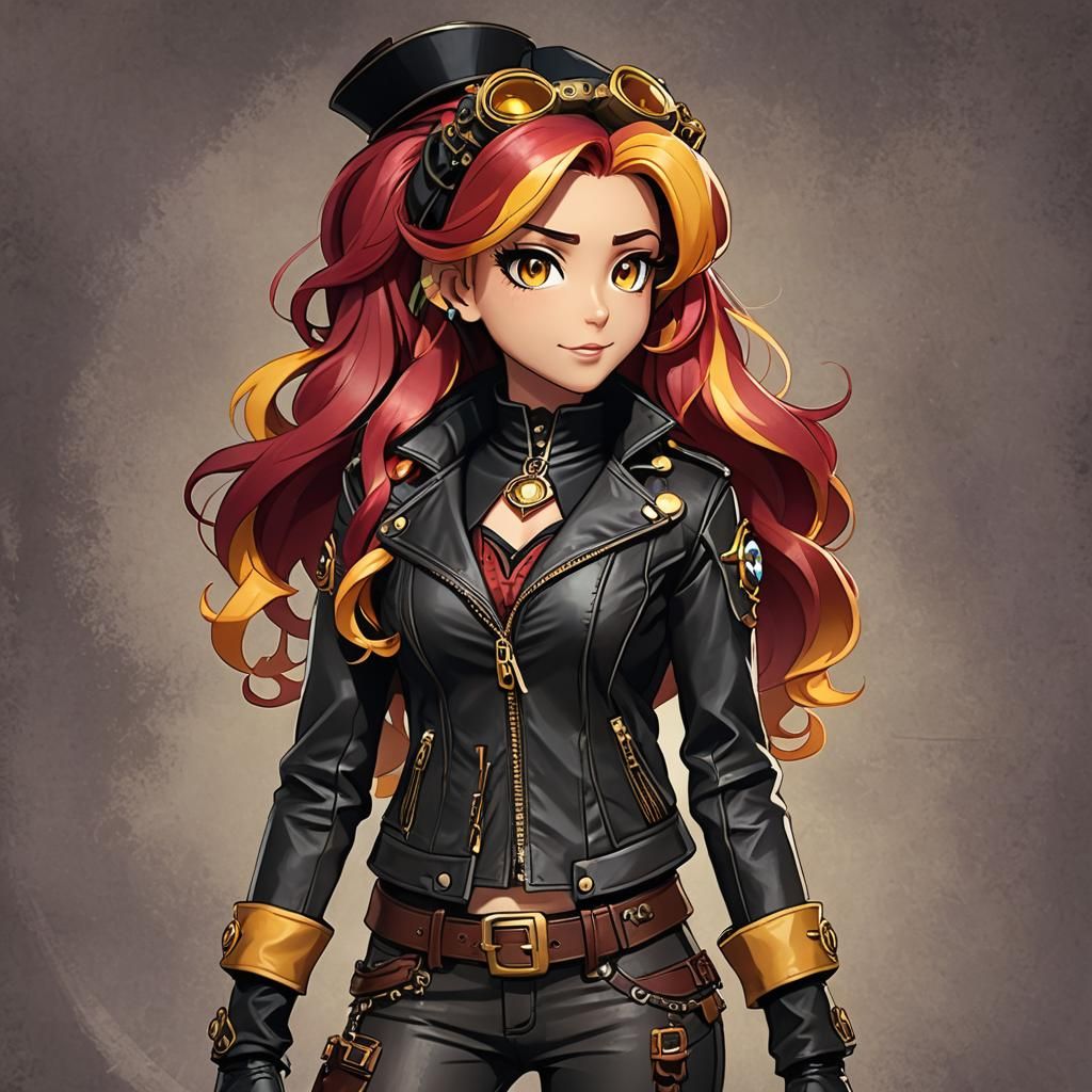 Sunset Shimmer in Steampunk Leather Jacket