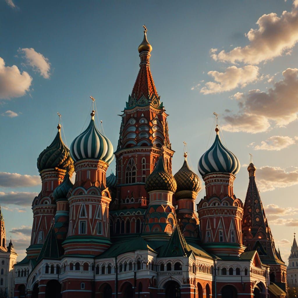 Epic Russian Flag Waves Before St. Basil's Cathedral in Gold...