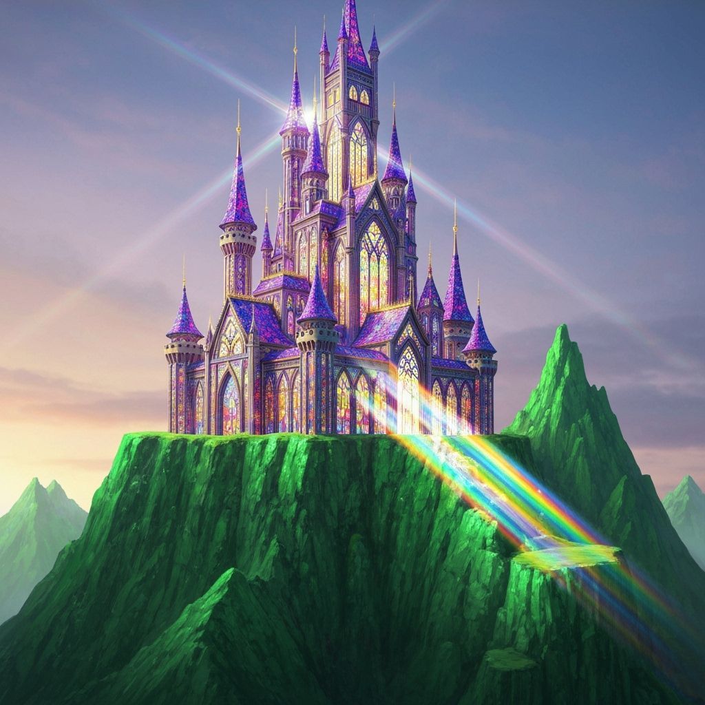 Stained Glass Fantasy Castle on Emerald Mountain