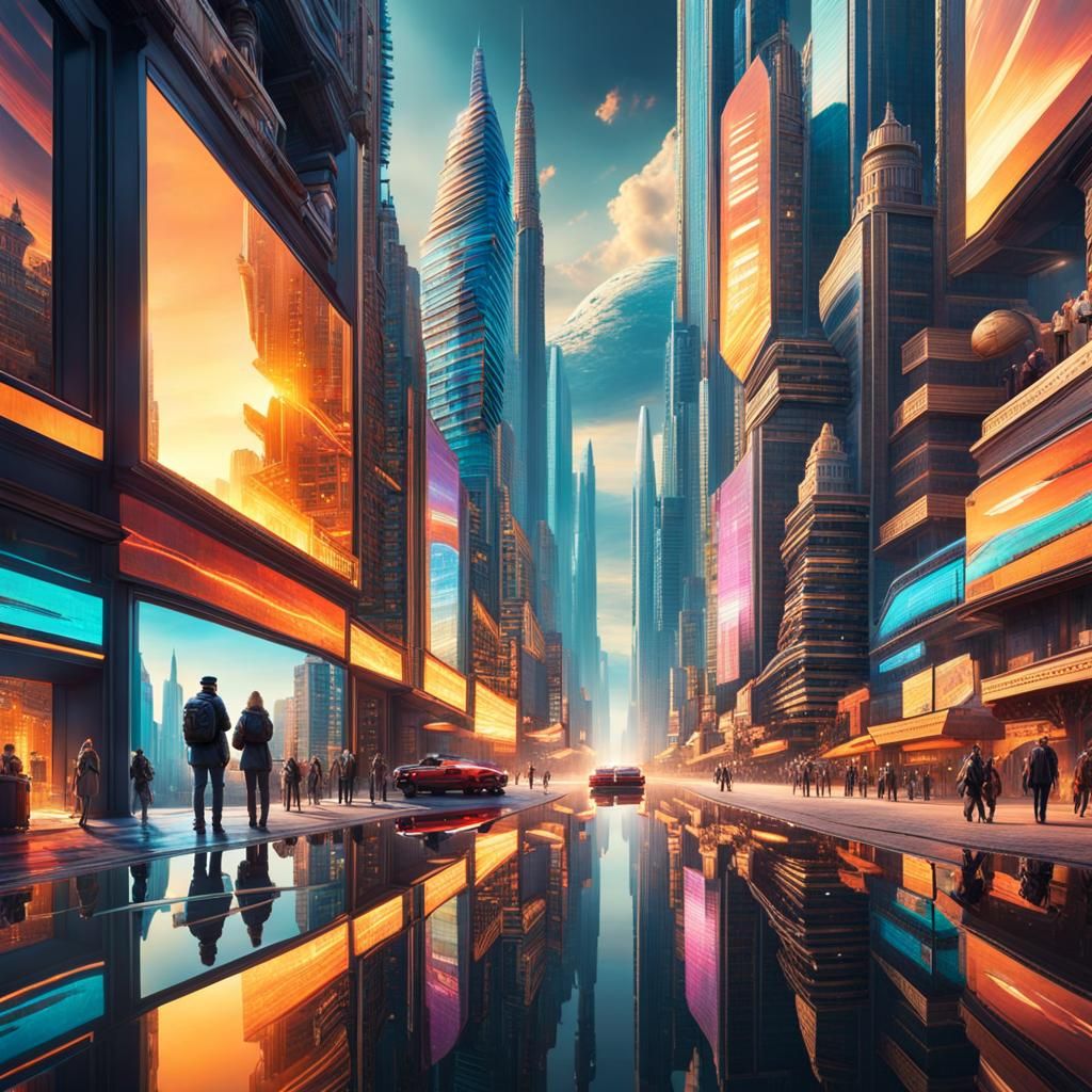 Contrasting Cityscape: Modern Metropolis vs. War-Torn Desert