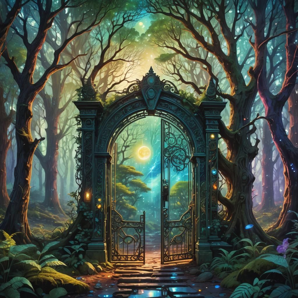 Gate in Woods: Holographic Astral Cosmic Illustration